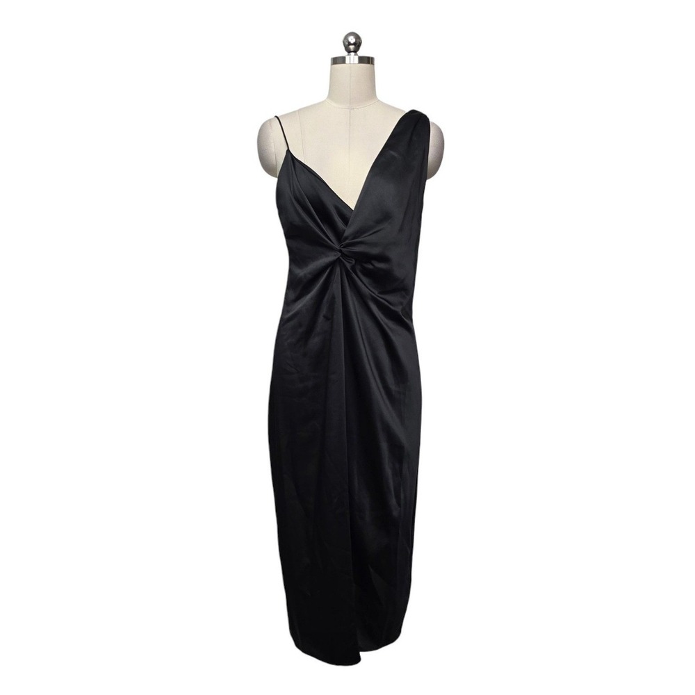Ted Baker London Black Satin Asymmetrical Twist Front Midi Dress Size 2